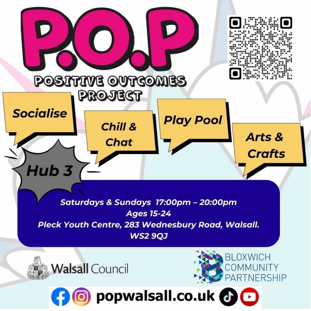 Hub 3 is open later today and every Saturday and Sunday, why not come down and see what its all about?
📍Hub 3 - Pleck Youth Centre, 283 Wednesbury Rd, Walsall WS2 9QJ
⏰ 5pm-8pm
#freeactivities #youth #bloxwichcommunitypartnership #walsall #safespaces4youth #POPWalsall #LearnNewSkills #popwalsall #lifeskills #empowering #youthdevelopment #Walsall
